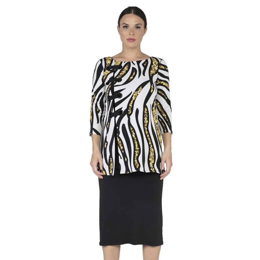 Eva Varro Charms Cap Sleeveless Y2K Bohemian Animal Print Tunic Top Sz Small NEW
